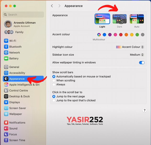 Cara menyalakan dark mode mac appearance setting