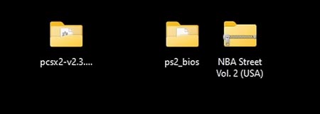 File emulator PCSX2, BIOS, dan game PS2 dalam format ISO siap untuk dimainkan